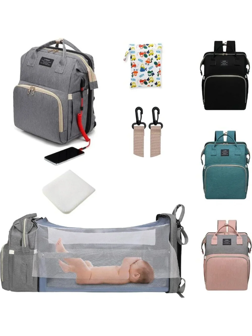 Stylish Waterproof Baby Diaper Backpack with Changing Station & USB Port - Large